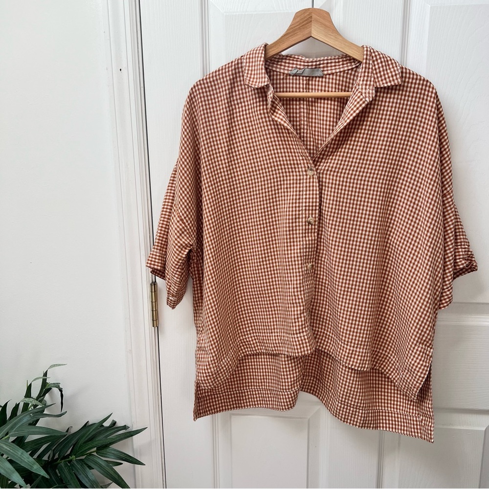 Everlane Boxy Gingham Button Up Top